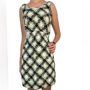 Banana Republic Diamond Print Sleeveless Sheath Dress Green Black & White Size 0